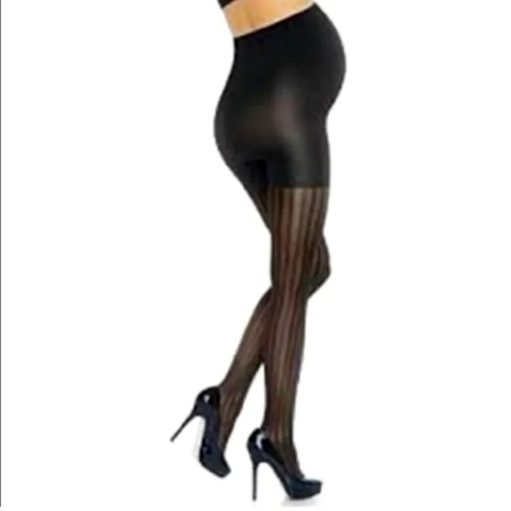 Spanx Assets Marvelous Mama Tights Maternity hosiery Opaque Stripe Black Size 3